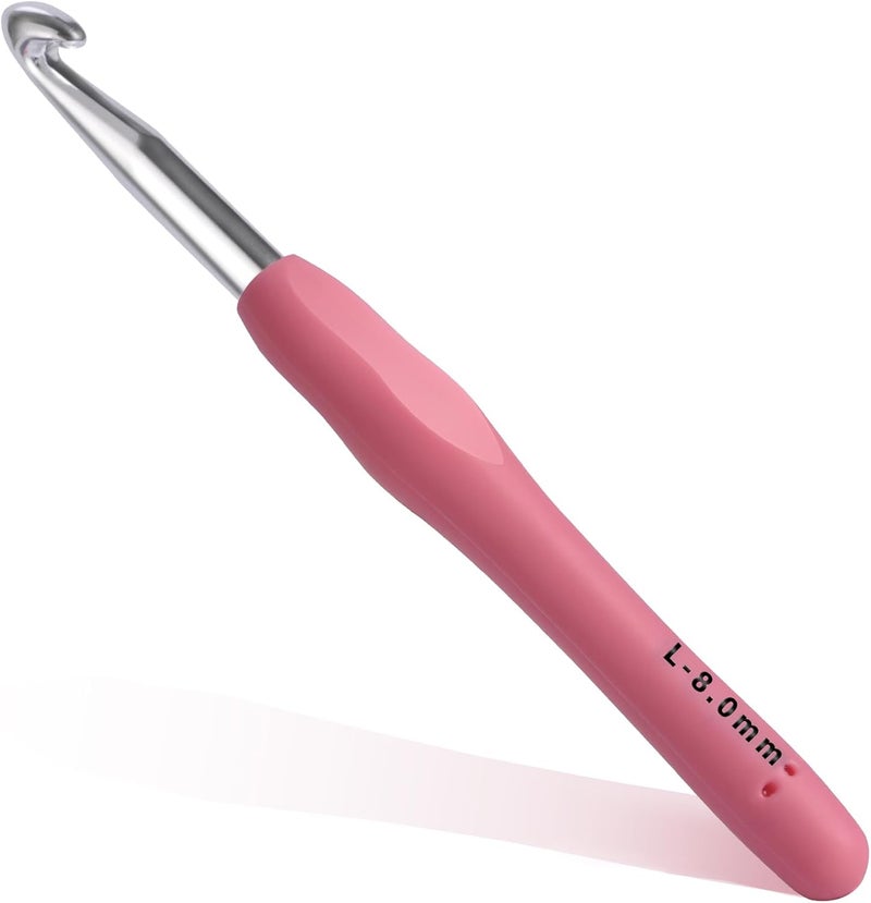 Gerute 8mm Crochet Hook, Ergonomic Crochet Hook, Smooth and Extra Long Knitting Needles, with Soft Rubber Ergonomic Handle and Aluminum Tip, Perfect Beginner and Arthritic Crochet Hooks (8 mm) - Image 1